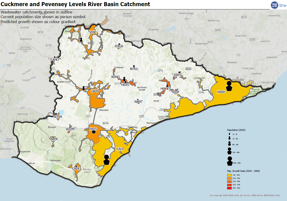 Map of estimated growth in the Cuckmere and Pevensey Levels RBC